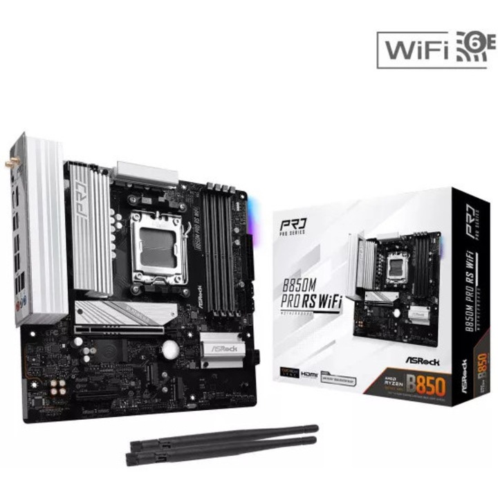 Placa de baza AM5 AsRocK B850 MicroATX DDR5 WiFi6e BT5.2 B850M PRO RS 4xDDR5 256GB RGB