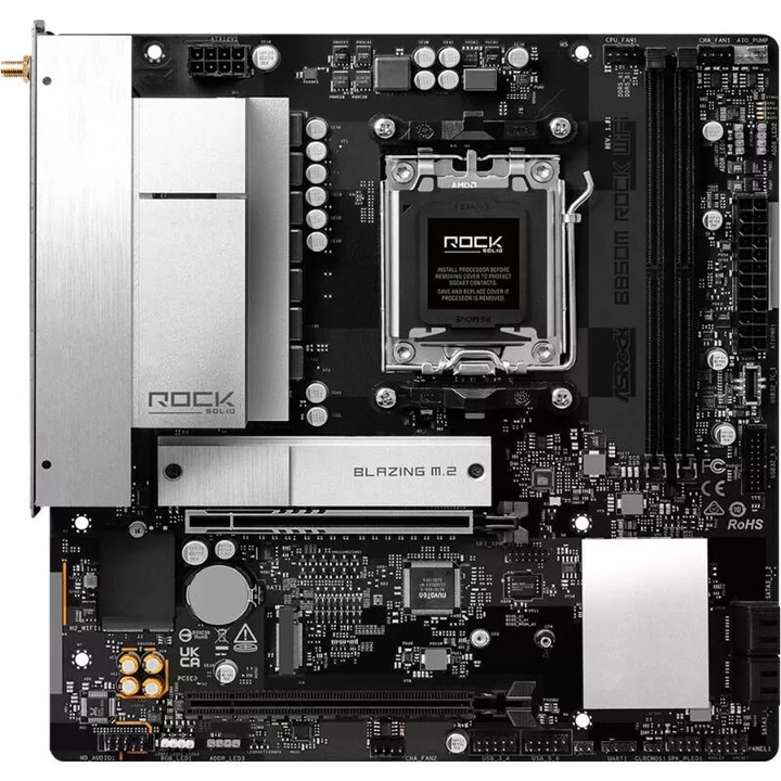 Placa de baza AM5 AsRocK B850 MicroATX DDR5 WiFi6e BT5.3 B850M Rock
