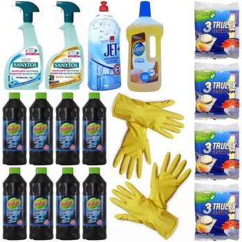 Pachet - 8 x Nufar detartrant Clasic, Pentru piatra rugina, 800ml + 2 x Manusi menaj + 4 x Set Laveta Umeda, 3buc/Set + Pronto lemn curat 5in1, 750 ml + Sano Jet, Universal, 1.5L + 2 x Sanytol dezinfectant, 500ml (Bucatarie si Baie) Pachet - 8 x Nufar detartrant Clasic, Pentru piatra rugina, 800ml + 2 x Manusi menaj + 4 x Set Laveta Umeda, 3buc/Set + Pronto lemn curat 5in1, 750 ml + Sano Jet, Universal, 1.5L + 2 x Sanytol dezinfectant, 500ml (Bucatarie si Baie)
