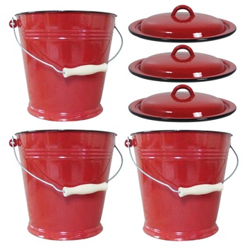 Pachet - 3 x Galeata emailata, 10L + 3 x Capac emailat Pachet - 3 x Galeata emailata, 10L + 3 x Capac emailat