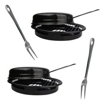 Pachet - 2 x Grill Emailat cu capac, maner si gratar din inox + 2 x Furca alimente din inox Pachet - 2 x Grill Emailat cu capac, maner si gratar din inox + 2 x Furca alimente din inox