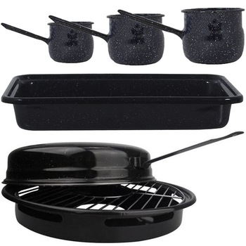 Pachet - 3 x Ibric negru bombat (600ml, 1L, 1.5L) + Grill emailat pentru aragaz + Tava emailata, 40cm Pachet - 3 x Ibric negru bombat (600ml, 1L, 1.5L) + Grill emailat pentru aragaz + Tava emailata, 40cm