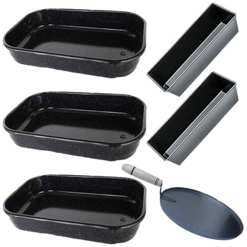 Pachet - 3 x Tava emailata, 32cm + 2 x Tava mare cozonac/chec + Tava copt legume, 29cm Pachet - 3 x Tava emailata, 32cm + 2 x Tava mare cozonac/chec + Tava copt legume, 29cm