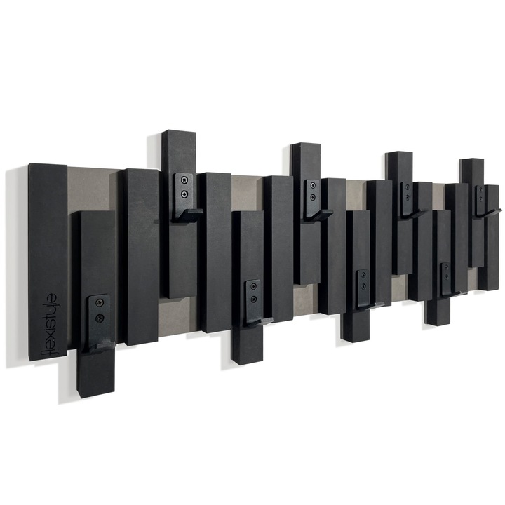 Cuier de perete FLEXISTYLE Lamele Mini, negru, 80x30x2.6 cm