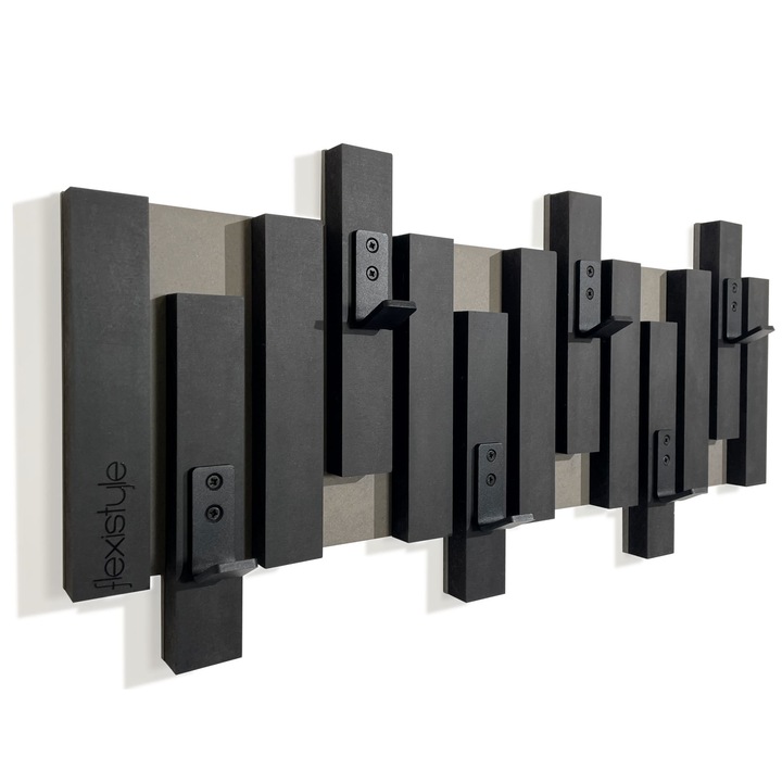 Cuier de perete FLEXISTYLE Lamele Mini, negru, 60x30x2.6 cm