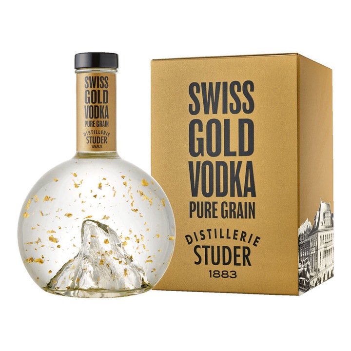 Водка Studer Swiss Gold, стандартна, 40% алкохол, 0.7l, с 24-каратови златни люспи