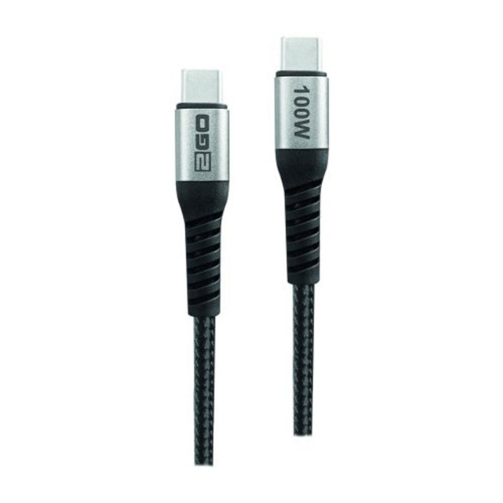 Cablu USB-C 2GO HighSpeed 100W 2m negru