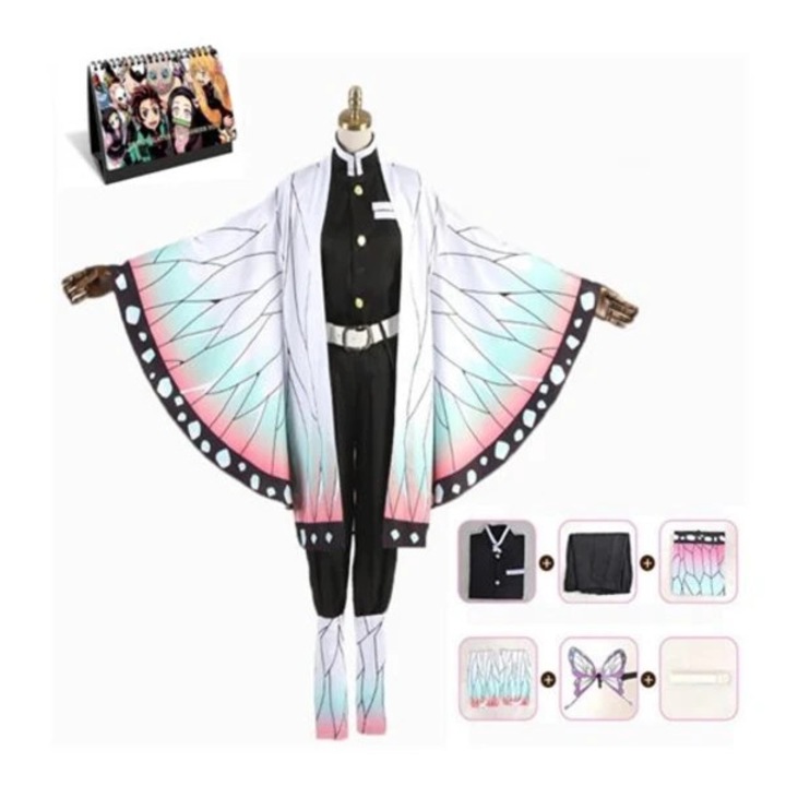 Costum cosplay textil set complet cu haori, kimono, pantaloni si centura, Kochou Shinobu, Multicolor, M