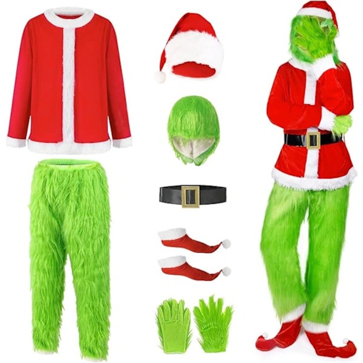 Costum Craciun Grinch set complet verde L polyester latex