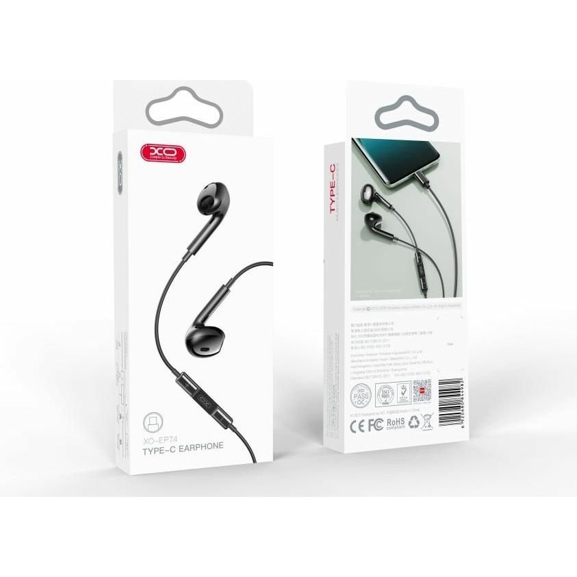 Casti cu fir XO EP74, USB-C, negru, 1.2m