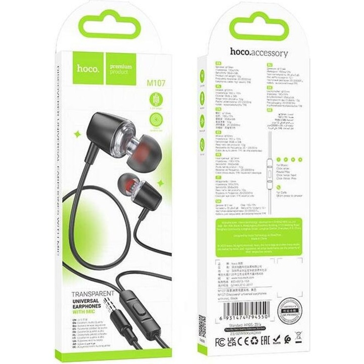 Casti cu fir Hoco Discoverer, negru, 1.2m, microfon, jack 3.5mm
