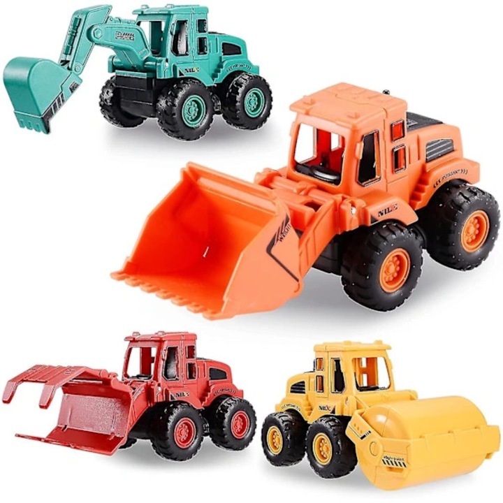 Set 4 vehicule de constructie, fara baterii, cu mecanism cu frictiune push-and-go, brate si piese mobile, din ABS, pentru copii 3 ani+, Multicolor