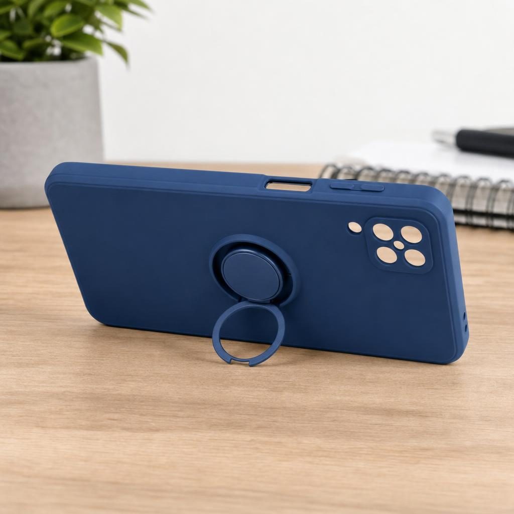 Husa protectie Flippy compatibila cu Samsung Galaxy A12 Liquid Silicone Ring cu suport rotativ Albastru