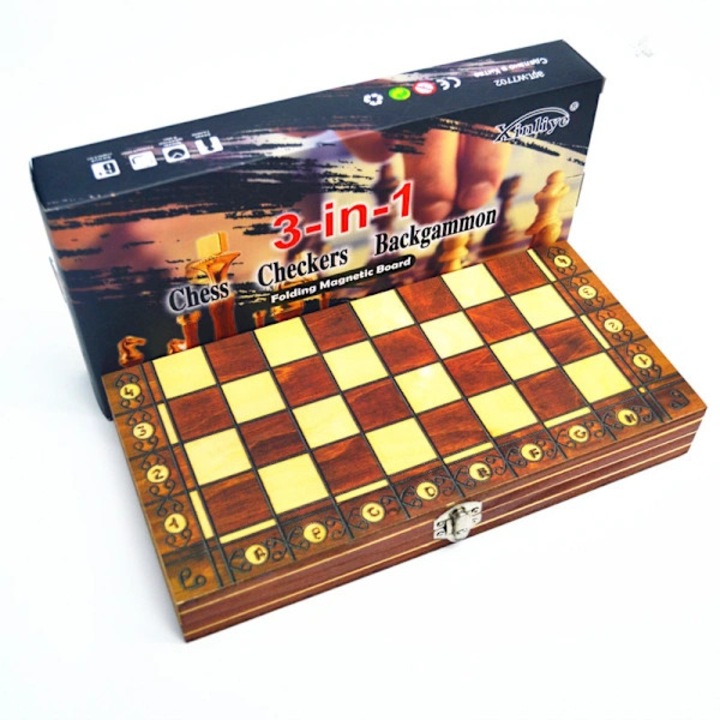 Set joc 3 in 1 sah magnetic puzzle 29cm
