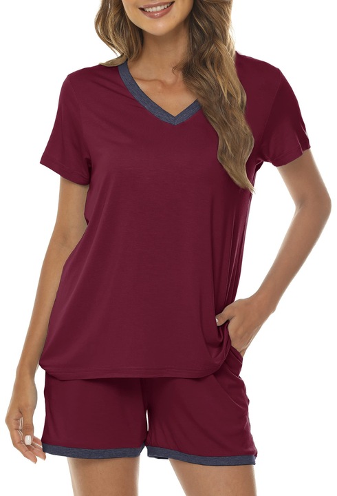 Pijama MoFiz Dama Maneca Scurta 2 Piese Bordo One Size INTL