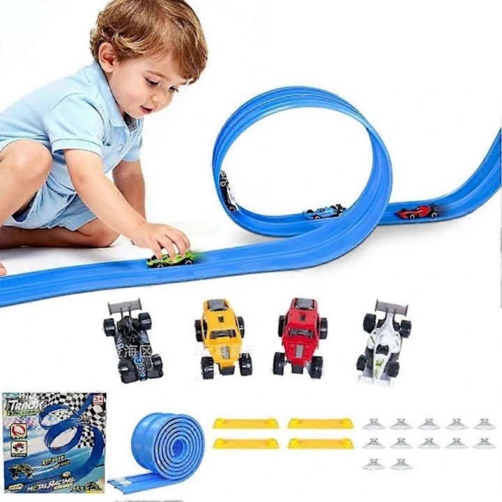 Pista flexibila pentru masinute, portabila, cu ventuze si 4 roti, compatibila 1:64