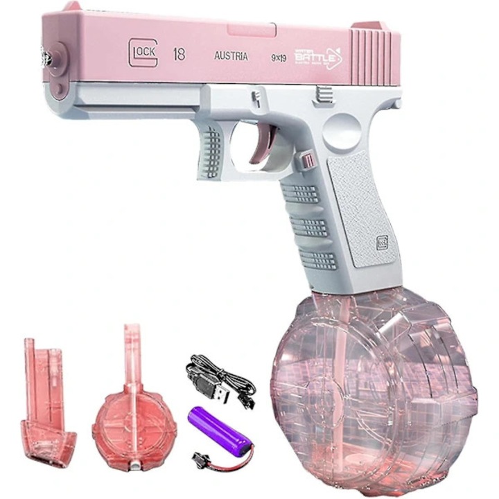Pistol de apa electric roz, baterie, pentru adulti si copii