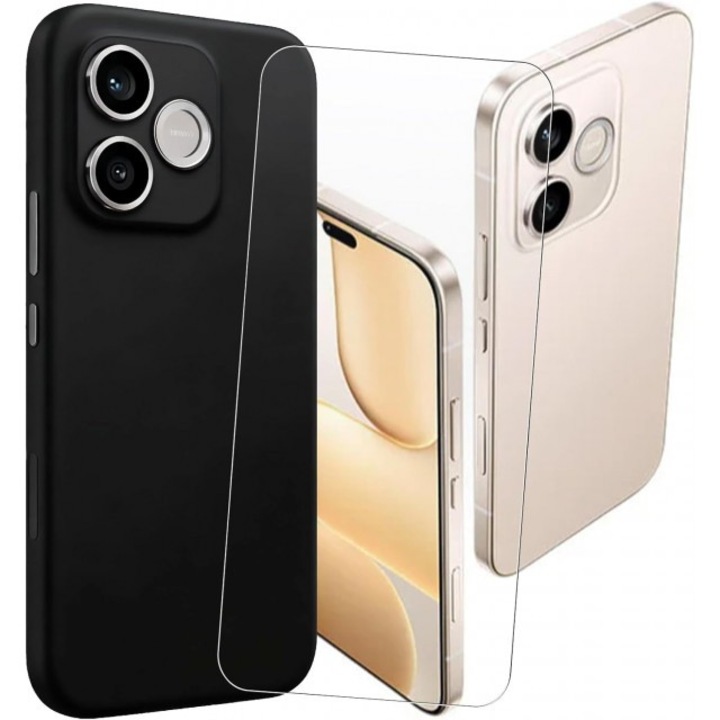 Pachet Husa + Folie Sticla Upzz® Slim Compatibila Cu Honor 600 LITE, Protectie Completa, Husa Slim, Negru