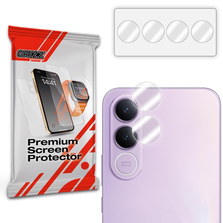 Комплект от 2 протектора за камера GrizzGlass HybridGlass, съвместими с Vivo V70 FE, Прозрачен