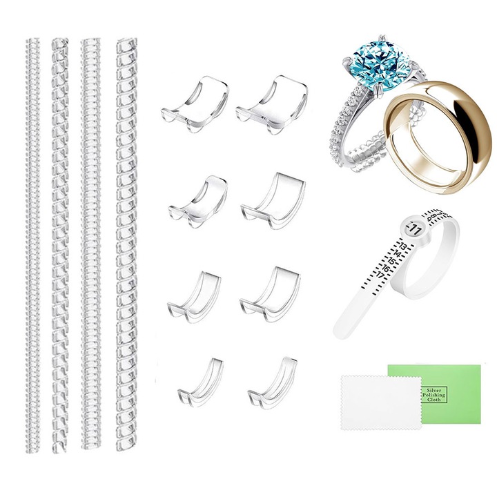 Gyűrűméret-állító készlet, Garsonal®, 14 darab, Láthatatlan, Kényelmes, változatos méretek 1.5-9.5mm, TPU, Átlátszó