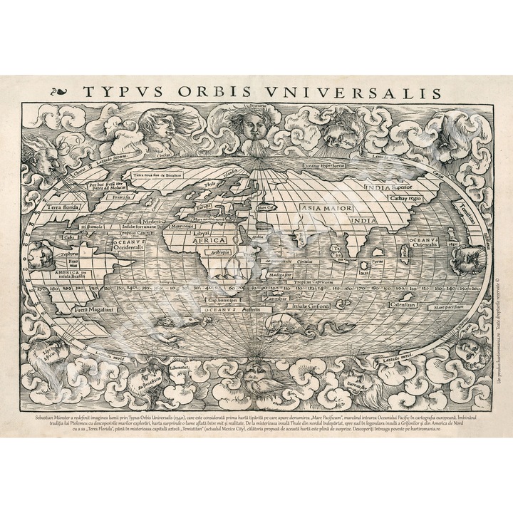 Harta Typus Orbis Universalis, Mioritics, A3, 420x297mm, alb-negru