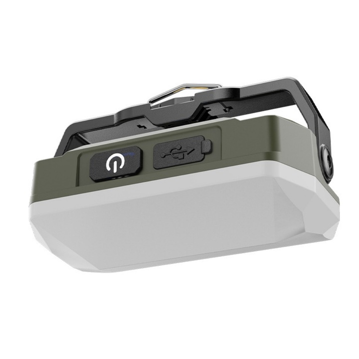 Lampa multifunctionala de camping mini, cu trei niveluri de reglare a temperaturii culorii, incarcare prin port Type-C, rezistenta la apa, 91 x 55 x 34 mm, verde
