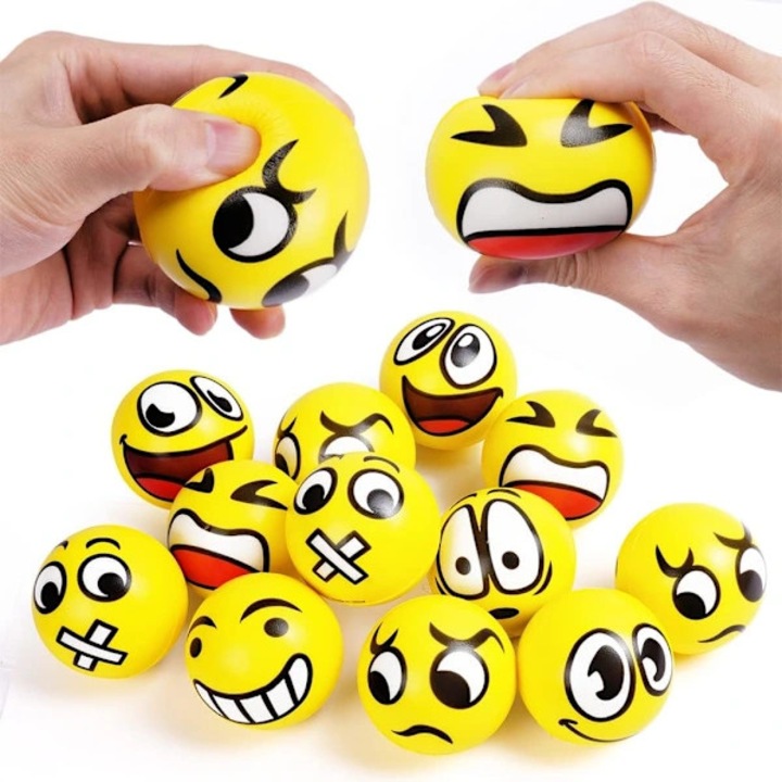 Set 12 mingi antistres, multicolor, 6cm diametru, pentru exercitii maini si relaxare