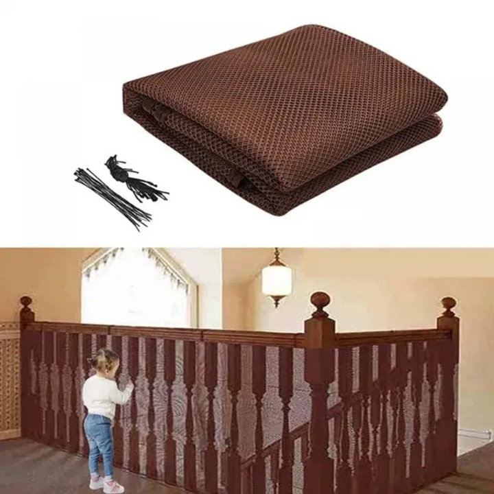 Plasa de siguranta pentru scari, plasa de siguranta pentru bebelusi, plasa de siguranta pentru balcon, plasa de protectie - Maro - 79 cm x 3 m