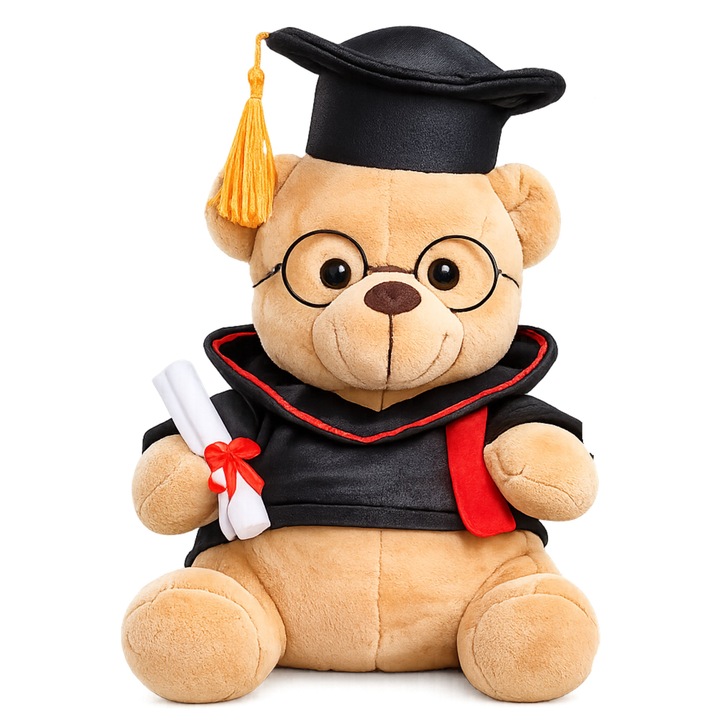 -10% Ursulet de Plus Absolvent, 28 cm, cu Toca si Diploma, Cadou pentru Absolvire, Plush Moale si Pufos