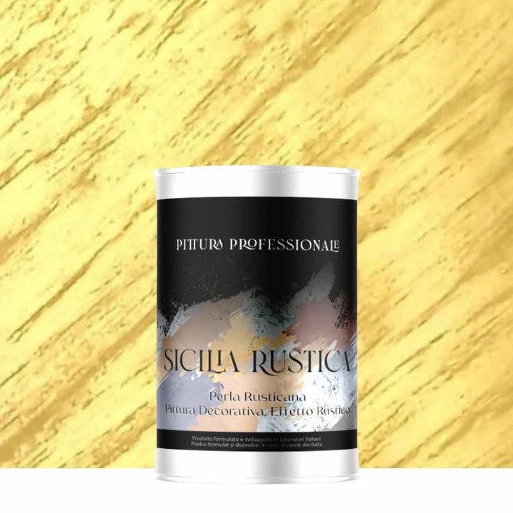 Vopsea Decorativa Sicilia Rustica Auriu 1L – Efect Perlat cu Perle de Sticla, 8-10 m²