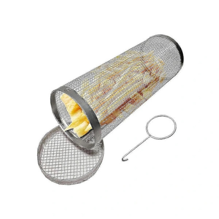 2 darabos szett, rozsdamentes acél grill kiegészítők/grillkosár, forgatható burgonyához és zöldségekhez, rozsdaálló, ezüst