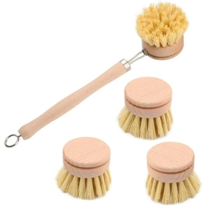 Perie de spalat vase, set, maner lung, capete inlocuibile, lemn