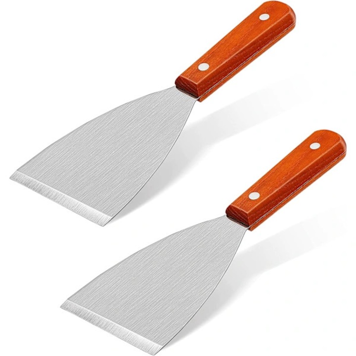 Set 2 ustensile gratar, otel inoxidabil, manere lemn