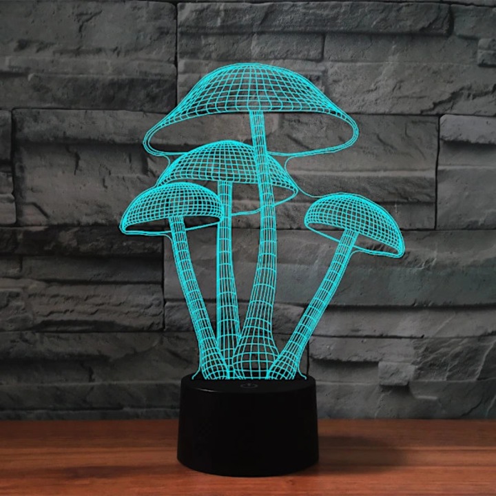 3D нощна лампа гъби, 7 променящи се цвята, акрил, ABS основа, USB, декорация за бюро