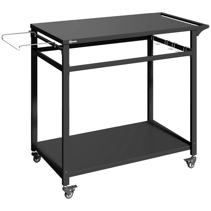 Carucior pentru Gratar, Outsunny, Metal, otel laminat la rece, 113 x 50.5 x 88 cm, Negru