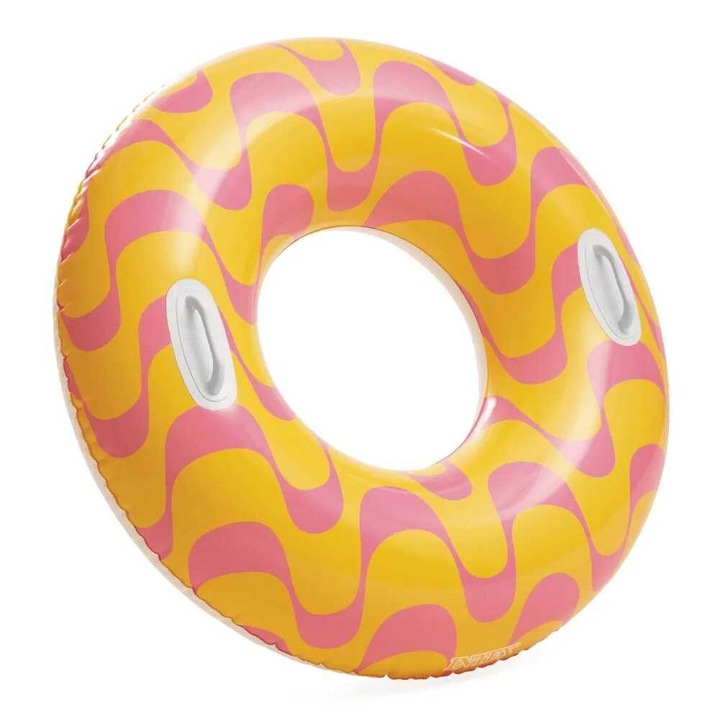 Felfújható sárga-rózsaszín hullámmintás úszógumi kapaszkodókkal 91 cm Intex