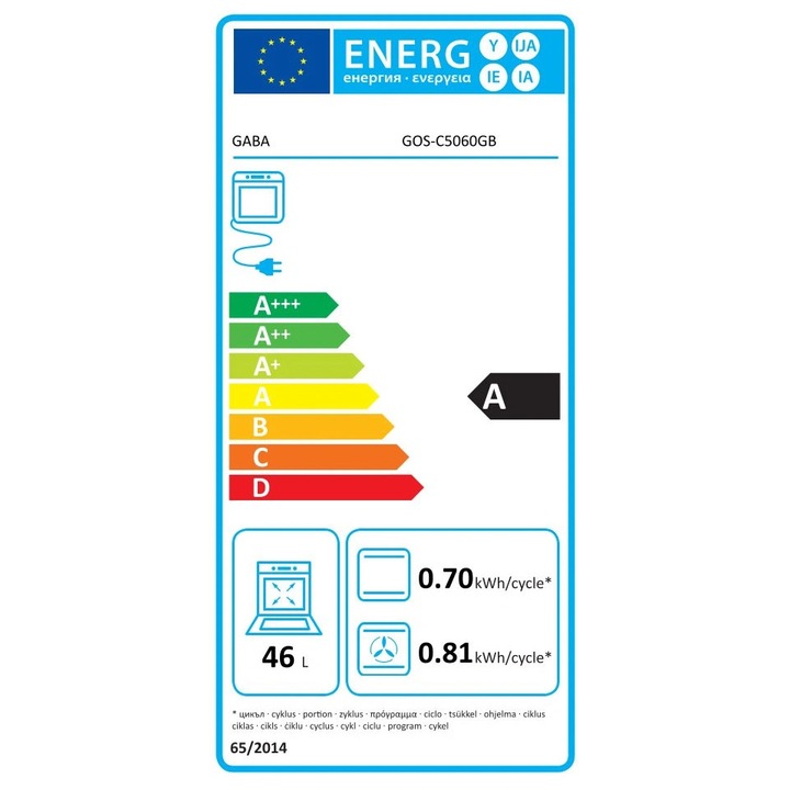 Gaba GOS-C5060GB gri-negru, independent, pe gaz, combinat, zonă de gătit: 4, cuptor: 46L, aragaz