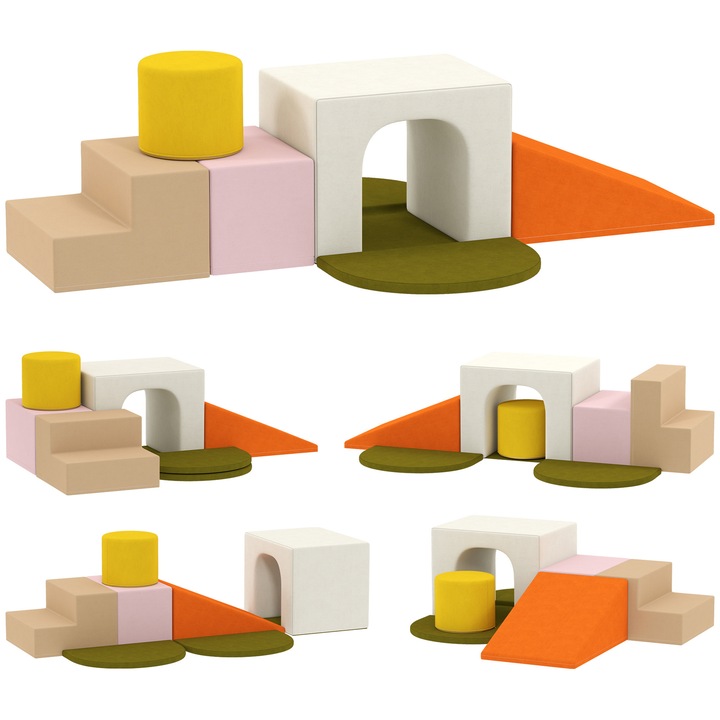 Set 8 Elemente de Constructie Moi pentru Copii 0-3 Ani, AIYAPLAY，din Catifea si Spuma PU, 51cm x 40cm x 40cm，Culoare Portocalie