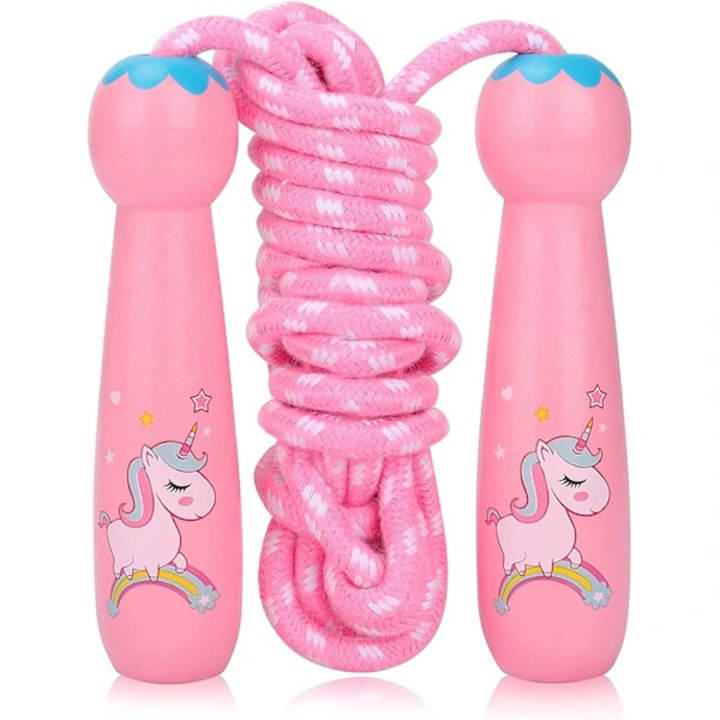 Coarda de sarit copii, bumbac, manere lemn, reglabila