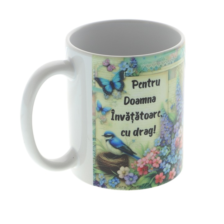 Cana Personalizata Cadou Doamna Invatatoare 350ml cu Flori