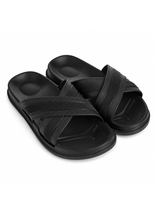 Papuci Barbati Negri Marimea 43 Tip Slides Cu Bareta Dubla Incrucisata Din EVA Talpa Confortabila Slapi Pentru Casa Spa Terasa Concediu Shopiens®