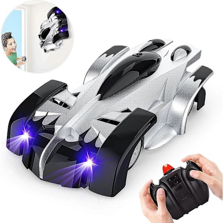 Masinuta RC stunt, dublu strat, rotire 360, lumini, incarcabila, negru