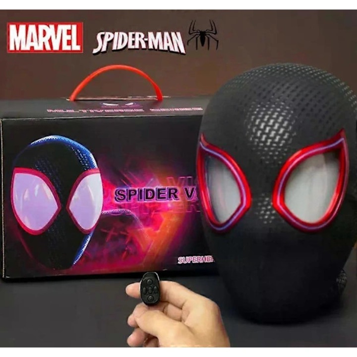 Masca electronica Spiderman Miles Morales cosplay cu ochi mobili si telecomanda, marime 1:1