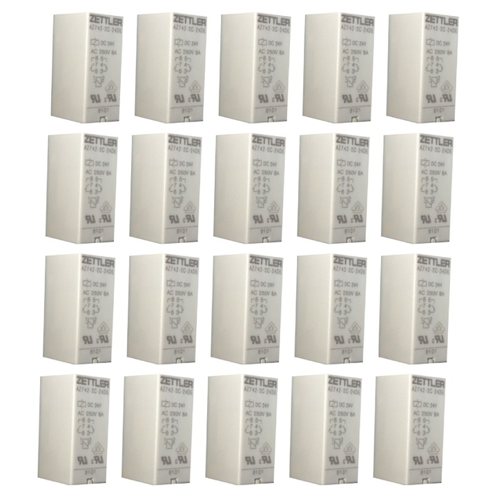 20 db-os készlet ZETTLER AZ742-2C-24DE elektromágneses relé, DPDT, 24V DC, 8A, 2 váltóérintkező, PCB