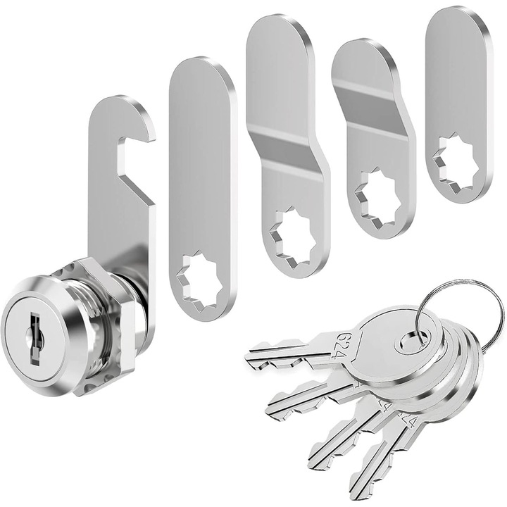 Incuietoare pentru cutie postala cu 4 chei, livrata cu 5 placute de blocare diferite, 16 mm, incuietoare pentru dulap, incuietoare pentru sertar