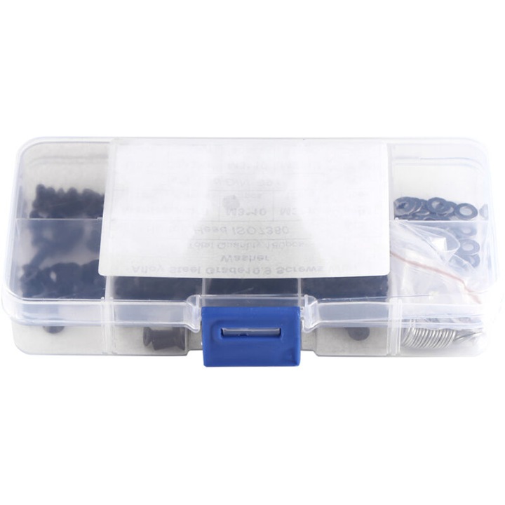 Set fixari 180 piese, suruburi hexagonale M3, saibe M3/M4, otel 10.9, 13.2x7.2x2.3cm