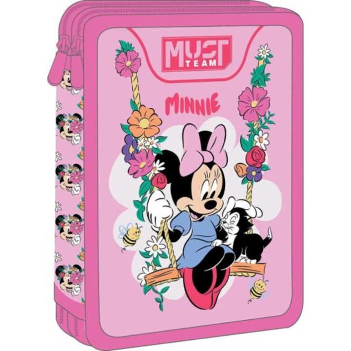 Felszerelt tolltartó 2 cipzárral 15x5x21cm Minnie 24/doboz, Must