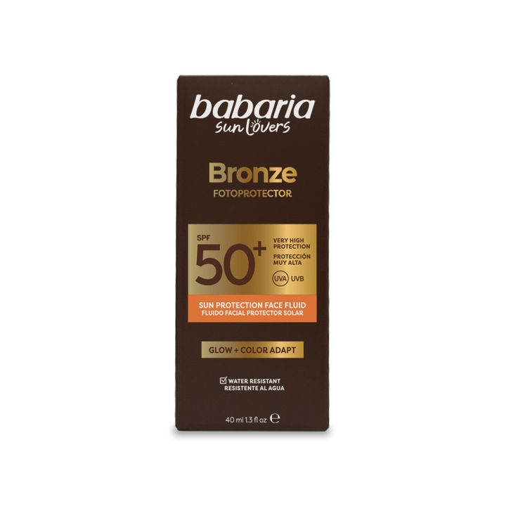 Fluid protectie solara foarte ridicata pentru fata, cu nuantator stralucitor, SPF 50+, UVA & UVB, Bronze Fotoprotector, Babaria Sun Lovers, 40 ml