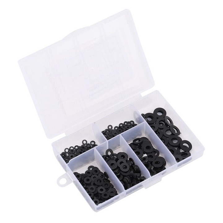 Set 500 saibe plate nylon M2-M6, negru-alb, diverse dimensiuni