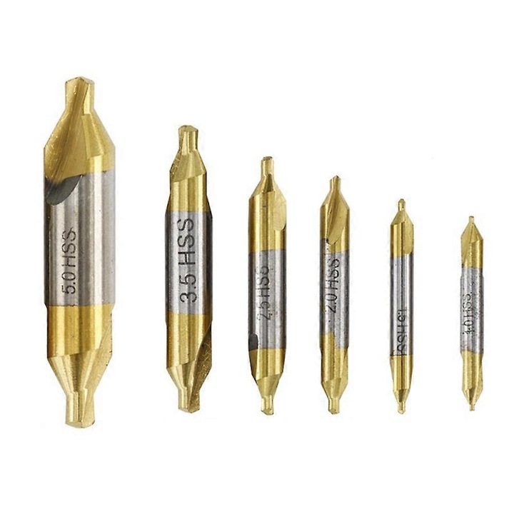 Set 6 burghie centru HSS aurii argintii 1.0x1.5x2x2.5x3.5x5.0mm